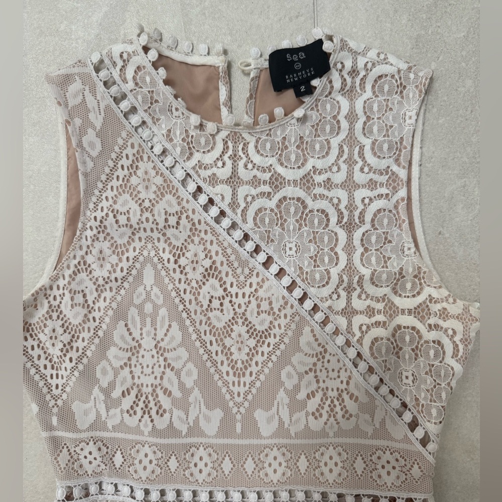 Sea New York Asymmetrical Lace Dress in Cream and White - Picture 2 of 3